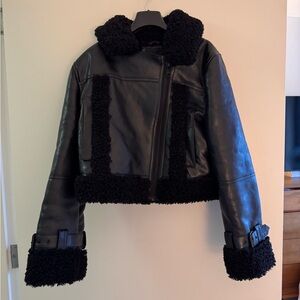 Women's Black Faux-Shearling Leather Jacket size M